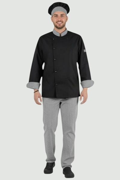 Ρουχα Εργασιας, φορμες εργασιας, στολες  της Σακάκι μάγειρα με καρό λεπτομέρειές (ΚΩΔ: 50-341-3)