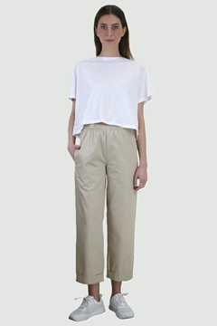 Ρουχα Εργασιας, φορμες εργασιας, στολες  της Παντελόνι γυναικείο με λάστιχο στη μέση & ρεβέρ (ΚΩΔ: 1PLG10)