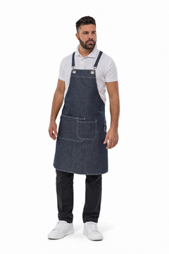 Ρουχα Εργασιας, φορμες εργασιας, στολες  της Ποδιά λαιμού τζίν με μεταλλικούς κρίκους στο στήθος OZORA (ΚΩΔ: 50-332-6)