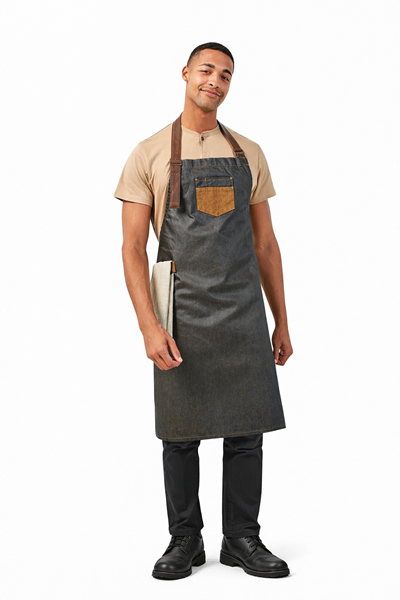 Ρουχα Εργασιας, φορμες εργασιας, στολες  της Κερωμένη ολόσωμη ποδιά τζιν με δερματίνη (ΚΩΔ: PR136)