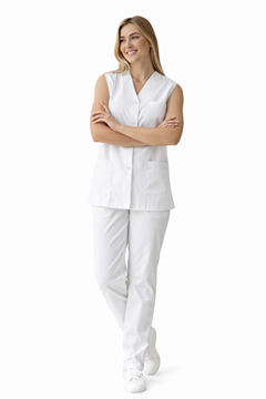 Ρουχα Εργασιας, φορμες εργασιας, στολες  της Σακάκι γυναικείο αμάνικο λευκό (ΚΩΔ: 1S145W)