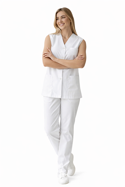 Ρουχα Εργασιας, φορμες εργασιας, στολες  της Σακάκι γυναικείο αμάνικο λευκό (ΚΩΔ: 1S145W)