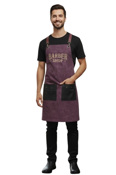 Ρουχα Εργασιας, φορμες εργασιας, στολες  της Ποδιά στήθους χιαστί με κέντημα (ΚΩΔ:BARBER2)