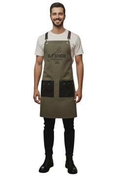 Ρουχα Εργασιας, φορμες εργασιας, στολες  της Ποδιά στήθους χιαστί με κέντημα (ΚΩΔ:BARBER3)