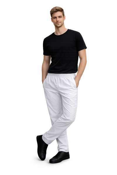 Ρουχα Εργασιας, φορμες εργασιας, στολες  της Παντελόνι με λάστιχο χρώματος λευκό SUGAR (ΚΩΔ: 50-321-1W)