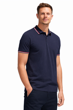 Ρουχα Εργασιας, φορμες εργασιας, στολες  της Ανδρικό πόλο πικέ Γαλλική Τριχρωμία 200 γρ PRESTIGE (ΚΩΔ: 02949)